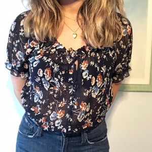Joie Sheer Floral Blouse Navy Size Extra Small